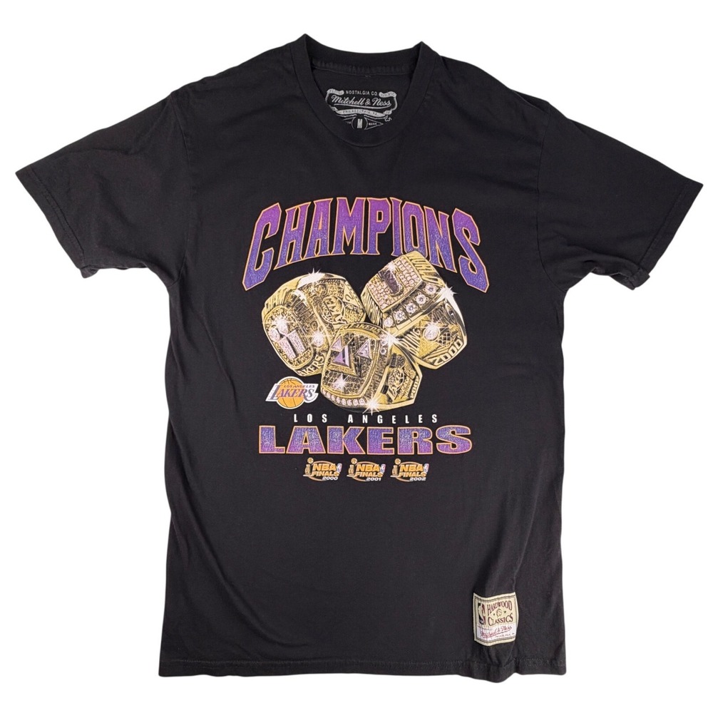Mitchell & Ness Los Angeles Lakers 3-Peat Champions‎ T-Shirt Mens Medium Black